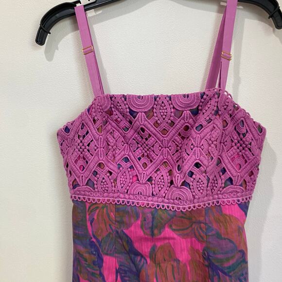 Lilly Pulitzer Brynn Strapless Pink Floral Crochet Mini Dress Size 0 - Picture 8 of 12